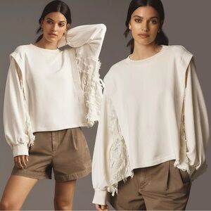 Anthropologie Twofer Sweatshirt Sweater Cream Oversized Textured Sides Small